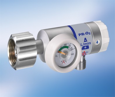 Druckminderer PR-O2-DIN-S-LS15-0, Durchfluss 0-15 l/min, Sauerstoff, kurzer Anschluss, DIN 477-1